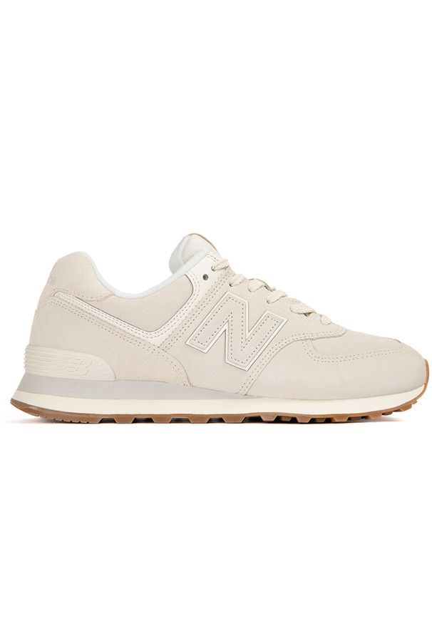 Buty unisex New Balance U574NWW – beżowe. Okazja: na co dzień. Kolor: beżowy. Materiał: syntetyk, materiał, guma, zamsz, skóra. Szerokość cholewki: normalna. Model: New Balance 574