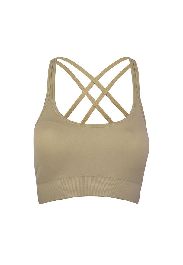 BESHAPED - Stanik Fitness BeShaped Gym Queen Bezszwowy. Kolor: brązowy. Materiał: nylon. Sport: fitness