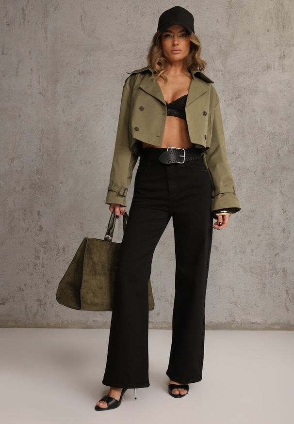 Renee - Czarne Szerokie Spodnie High Waist z Bawełny Rhethyphe. Stan: podwyższony. Kolor: czarny. Materiał: bawełna. Styl: elegancki