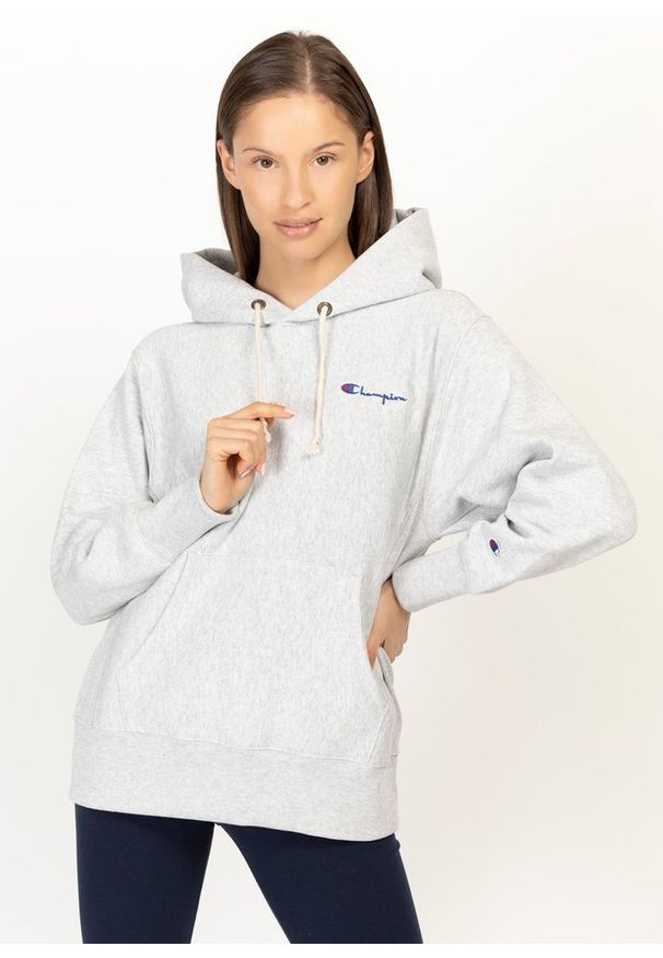 Bluza damska Champion Premium Small Script Logo Reverse Weave Hoodie (113150-EM004). Kolor: szary. Materiał: materiał. Styl: elegancki, sportowy