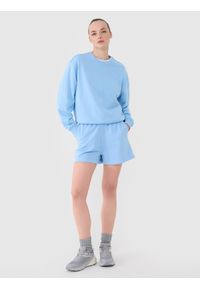 4f - 4F Bluza dresowa nierozpinana bez kaptura damska - niebieska XL. Okazja: na co dzień. Typ kołnierza: bez kaptura. Kolor: niebieski. Materiał: dresówka. Wzór: gładki, ze splotem. Styl: sportowy, casual