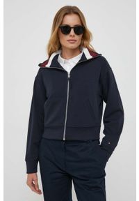 TOMMY HILFIGER - Tommy Hilfiger bluza damska kolor granatowy gładka. Kolor: niebieski. Materiał: wiskoza. Wzór: gładki #1