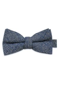 Szaro-Niebieska Mucha -EM Men's Accessories- Męska, w Kratkę, Bawełniana. Kolor: niebieski. Materiał: bawełna. Wzór: kratka. Styl: sportowy, elegancki