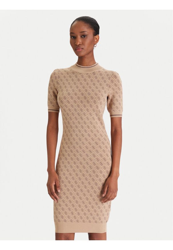 Guess Sukienka dzianinowa W3YK39 Z37K0 Beżowy Slim Fit. Kolor: beżowy. Materiał: wiskoza
