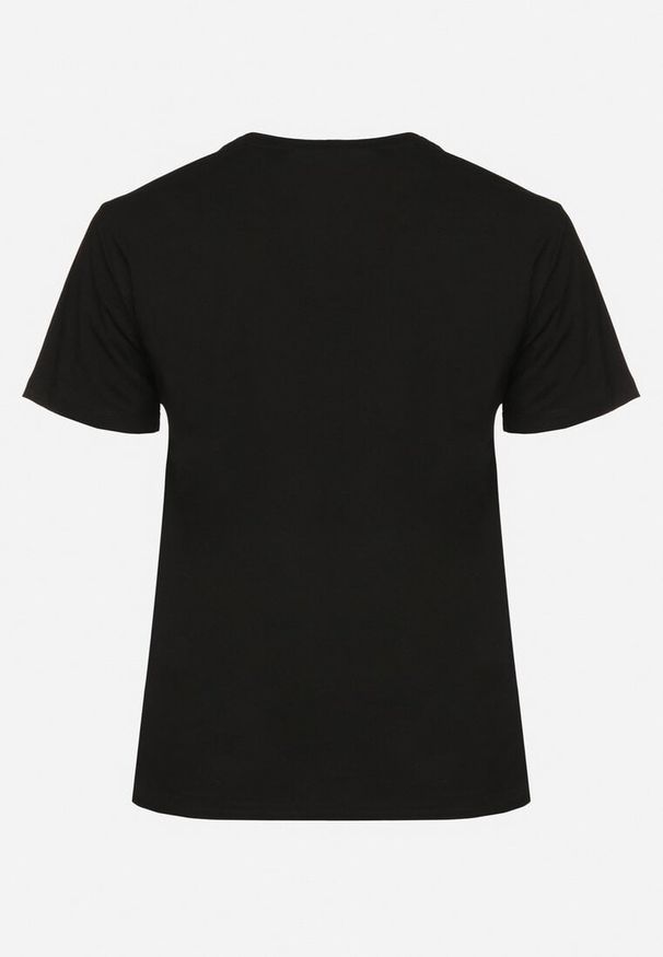 Born2be - Czarny T-shirt Bawełniany Ozdobiony Cekinami Lirenell. Okazja: na co dzień, do pracy. Kolor: czarny. Materiał: bawełna. Wzór: aplikacja. Styl: klasyczny, glamour, casual