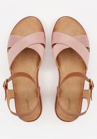 Renee - Różowe Płaskie Sandały VICES z Cholewką ze Skrzyżowanymi Paskami Emelika. Zapięcie: pasek. Kolor: różowy. Wzór: haft. Styl: boho #5