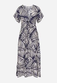 Born2be - Niebieska Sukienka Wiskozowa Rozkloszowana w Liściasty Print Draledia. Typ kołnierza: dekolt w serek. Kolor: niebieski. Materiał: wiskoza. Długość rękawa: krótki rękaw. Wzór: nadruk. Typ sukienki: rozkloszowane #2