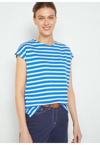bonprix - T-shirt oversize w paski, ze zrównoważonego materiału. Kolor: niebieski. Materiał: materiał. Wzór: paski