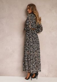 Renee - Czarna Sukienka Foligno. Okazja: na co dzień. Typ kołnierza: kołnierzyk klasyczny. Kolor: czarny. Długość rękawa: długi rękaw. Typ sukienki: proste. Styl: klasyczny, casual. Długość: midi #5