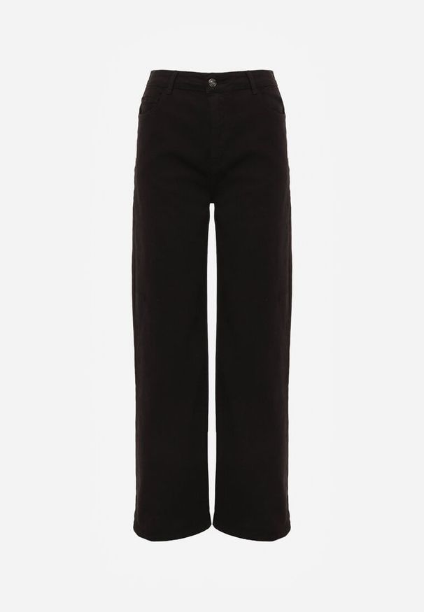 Renee - Czarne Szerokie Spodnie High Waist z Bawełny Rhethyphe. Okazja: na co dzień. Stan: podwyższony. Kolor: czarny. Materiał: bawełna. Styl: elegancki, casual