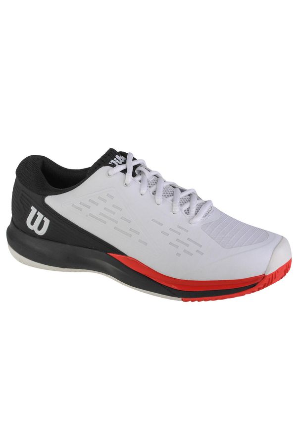 Buty do tenisa męskie Wilson Rush Pro Ace Clay. Zapięcie: sznurówki. Kolor: biały. Materiał: guma, materiał, syntetyk, tkanina. Szerokość cholewki: normalna. Sport: tenis