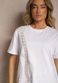Renee - Biały T-shirt z Bawełny Ozdobiony Cyrkoniami Lavnelis. Kolor: biały. Materiał: bawełna. Wzór: aplikacja #3