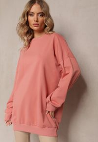 Renee - Różowa Bluza Bawełniana Oversize Lufela. Kolor: różowy. Materiał: bawełna. Wzór: gładki. Styl: elegancki