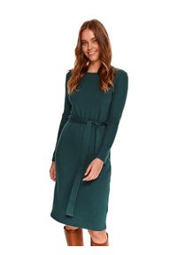 TOP SECRET - Dzianinowa sukienka z wiązaniem. Kolor: zielony. Materiał: dzianina. Długość rękawa: długi rękaw. Wzór: prążki. Sezon: zima. Typ sukienki: proste. Długość: midi #6