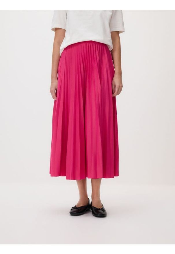 Reserved - Plisowana spódnica - różowy. Kolor: różowy. Materiał: dzianina. Wzór: gładki