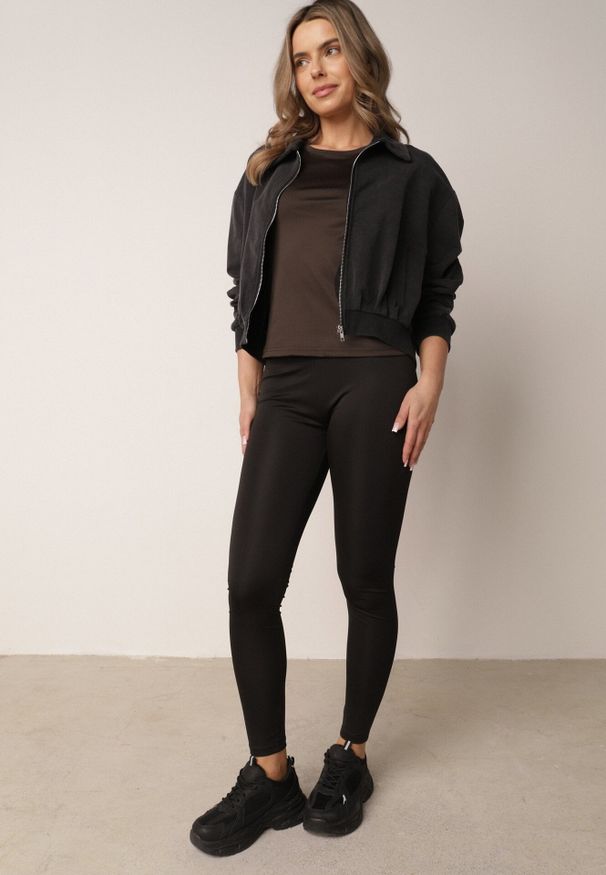 Born2be - Czarne Legginsy w Stylu Basic z Wyszczuplającym Pasem Samertes. Okazja: na co dzień, na spacer, do pracy. Stan: podwyższony. Kolor: czarny. Długość: krótkie. Styl: casual