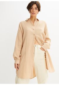 bonprix - Długa bluzka muślinowa oversize. Kolor: beżowy. Długość: długie #1