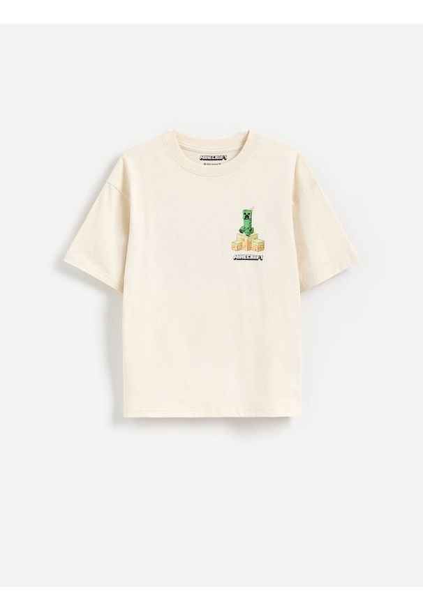 Reserved - Bawełniany t-shirt Minecraft - beżowy. Kolor: beżowy. Materiał: bawełna