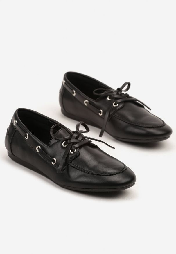 Born2be - Czarne Mokasyny Ozdobione Sznurowaniem Tolioriana. Okazja: na co dzień. Zapięcie: sznurówki. Kolor: czarny. Materiał: jeans. Wzór: aplikacja. Styl: klasyczny, casual, elegancki