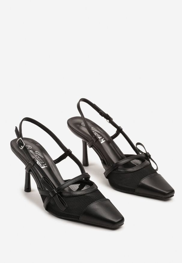 Born2be - Czarne Czółenka na Szpilce z Przezroczystą Cholewką i Odkrytą Piętą Findexis. Zapięcie: sprzączka. Kolor: czarny. Materiał: jeans. Szerokość cholewki: normalna. Obcas: na szpilce. Styl: elegancki