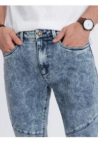 Ombre Clothing - Spodnie męskie jeansowe slim fit z przeszyciem na kolanach - niebieskie V1 OM-PADP-0109 - XXL. Kolor: niebieski. Materiał: jeans. Wzór: aplikacja #5