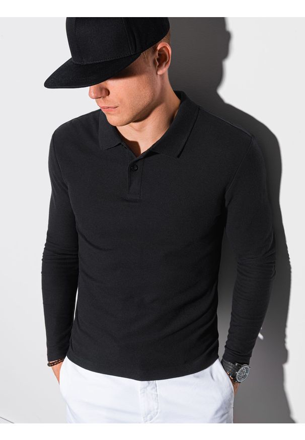 Ombre Clothing - Longsleeve męski bez nadruku L132 - czarny - XXL. Typ kołnierza: polo. Kolor: czarny. Materiał: bawełna, jeans, materiał. Długość rękawa: długi rękaw. Wzór: ze splotem