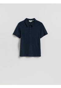 Reserved - Lniana koszulka polo - granatowy. Typ kołnierza: polo. Kolor: niebieski. Materiał: len #1