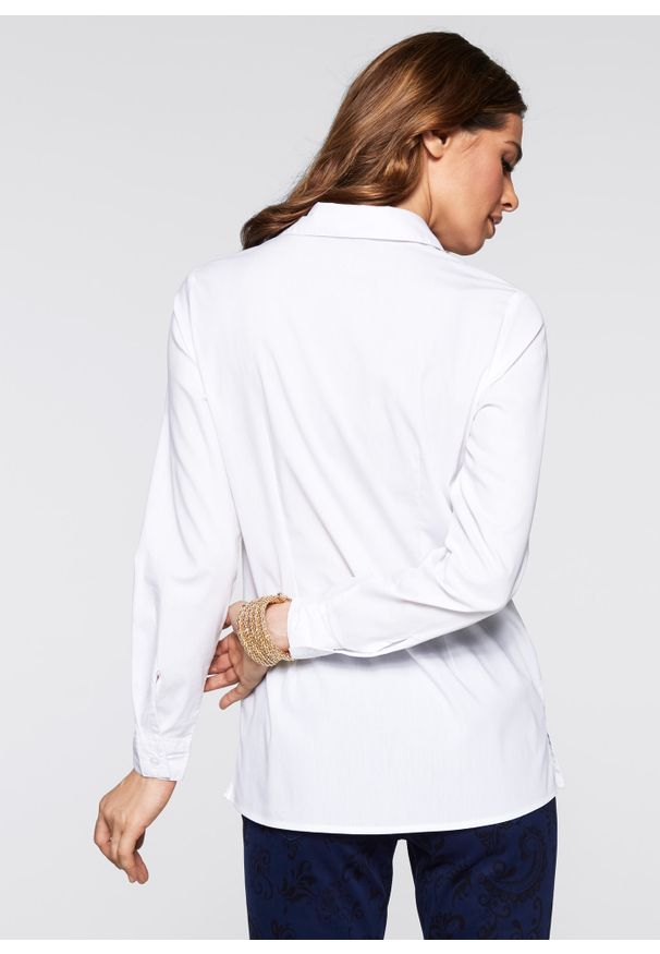 bonprix - Długa bluzka ze stretchem. Kolor: biały. Długość: długie