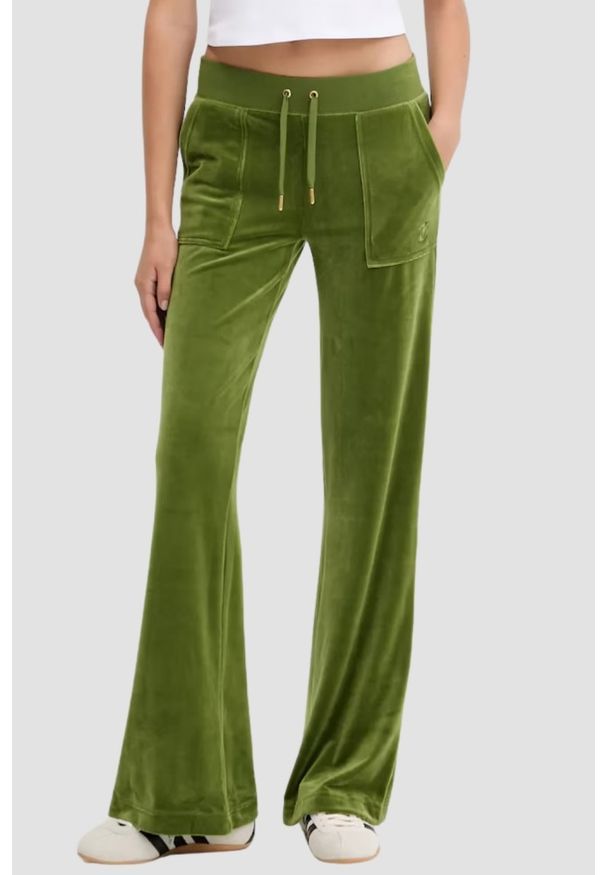 Juicy Couture - JUICY COUTURE Oliwkowe spodnie dresowe damskie Layla Low Rise, Rozmiar M. Stan: obniżony. Kolor: zielony. Materiał: dresówka