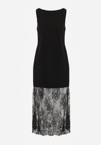 Renee - Czarna Sukienka Wieczorowa Bez Rękawów z Koronką u Dołu Moaviie. Okazja: na studniówkę, na ślub cywilny, na wesele, na imprezę. Kolor: czarny. Materiał: koronka. Długość rękawa: bez rękawów. Wzór: koronka. Styl: wizytowy #4