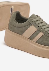 Renee - Zielone Sneakersy Klasyczne Tenisówki na Grubej Podeszwie z Koturnem Adessia. Nosek buta: okrągły. Zapięcie: sznurówki. Kolor: zielony. Materiał: materiał. Obcas: na koturnie. Wysokość obcasa: niski #4
