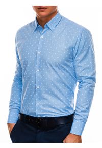 Ombre Clothing - Koszula męska elegancka z długim rękawem - błękitna K463 - XXL. Okazja: do pracy, na spotkanie biznesowe. Kolor: niebieski. Materiał: bawełna, poliester. Długość rękawa: długi rękaw. Długość: długie. Styl: elegancki #2