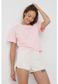 Pepe Jeans t-shirt bawełniany NINA kolor fioletowy. Kolor: fioletowy. Materiał: bawełna. Wzór: nadruk