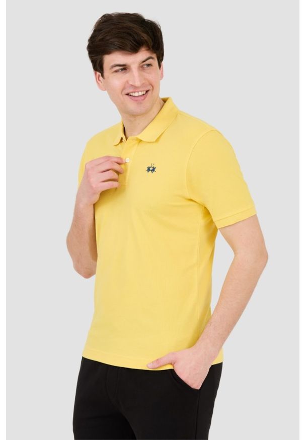 La Martina - LA MARTINA Żółte męskie polo z małym logo, Rozmiar XL. Typ kołnierza: polo. Kolor: żółty