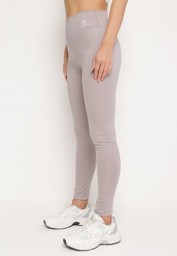 Born2be - Szare Legginsy z Wysokim Stanem i Gumką w Pasie Bloelia. Stan: podwyższony. Kolor: szary. Wzór: gładki