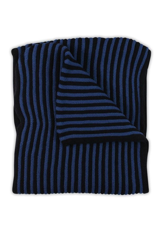 Komin Niebiesko-Granatowy w Paski Jesienno-Zimowy Dziergany, Składany na Dwa Razy, Męski -Pako Jeans. Kolor: niebieski. Materiał: akryl. Wzór: prążki, paski. Sezon: zima, jesień