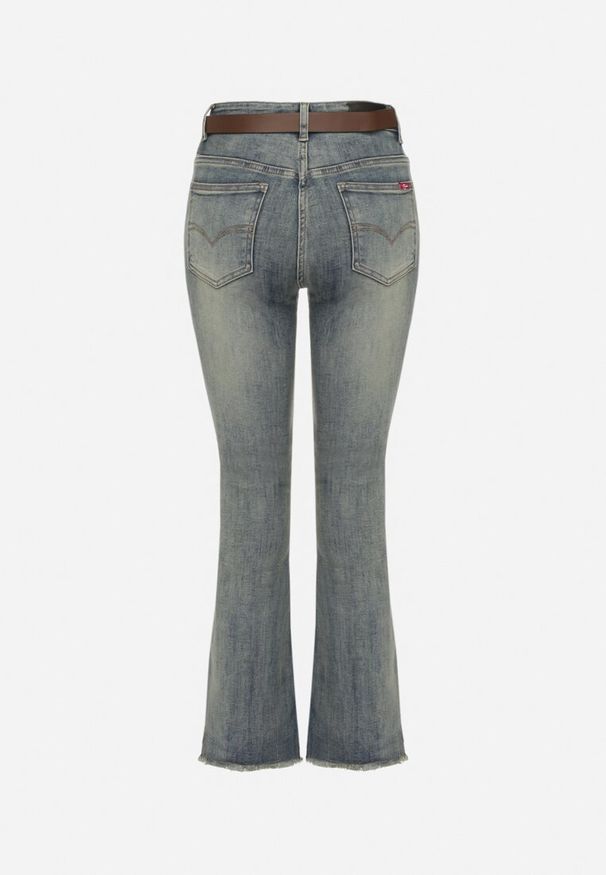 Born2be - Niebieskie Jeansy o Kroju Dzwonów z Dodatkowym Paskiem z Klamrą Senaliea. Okazja: na co dzień. Kolor: niebieski. Wzór: aplikacja. Styl: retro, elegancki, casual