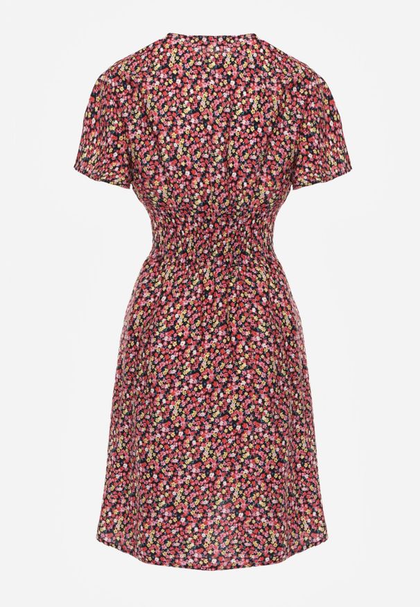 Born2be - Granatowa Sukienka Aesampos. Okazja: na co dzień. Typ kołnierza: dekolt w serek. Kolor: niebieski. Materiał: wiskoza, tkanina, jeans. Długość rękawa: krótki rękaw. Wzór: kwiaty. Typ sukienki: proste, kopertowe. Styl: casual