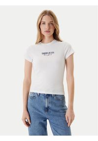 Tommy Jeans T-Shirt Logo Pointelle DW0DW20899 Écru Slim Fit. Materiał: syntetyk