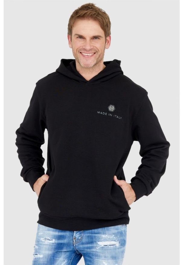 Philipp Plein - PHILIPP PLEIN Czarna męska bluza hexagon z kapturem, Rozmiar XL. Typ kołnierza: kaptur. Kolor: czarny
