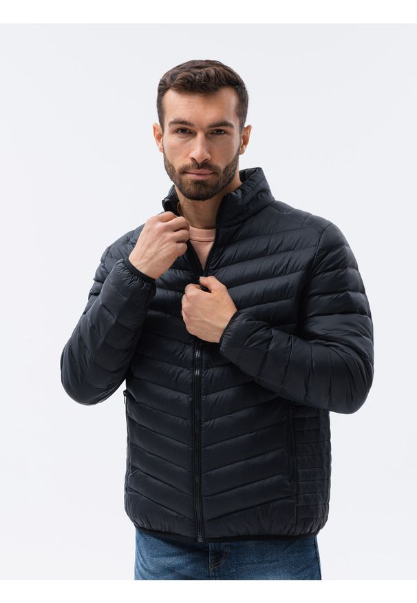 Ombre Clothing - Kurtka męska przejściowa C528 - czarna - XXL. Typ kołnierza: kołnierzyk stójkowy. Kolor: czarny. Materiał: poliester