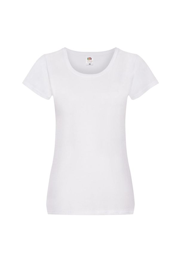 FRUIT OF THE LOOM - Oryginalny Gładki T-shirt Dla Kobiet. Kolor: biały. Wzór: gładki. Sport: turystyka piesza