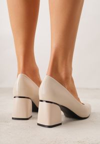 Renee - Beżowe Czółenka na Stożkowym Słupku o Nicud. Okazja: na co dzień, na spotkanie biznesowe. Kolor: beżowy. Materiał: skóra, jeans. Obcas: na słupku. Styl: casual, biznesowy. Wysokość obcasa: średni #5