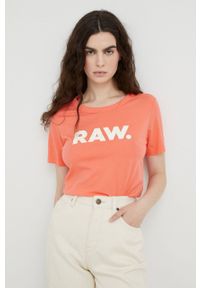 G-Star RAW - G-Star Raw t-shirt bawełniany. Okazja: na co dzień. Kolor: pomarańczowy. Materiał: bawełna. Długość rękawa: krótki rękaw. Długość: krótkie. Wzór: nadruk. Styl: casual