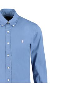 Ralph Lauren - RALPH LAUREN - Błękitna koszula z haftowanym logo Slim Fit. Typ kołnierza: polo. Kolor: niebieski. Materiał: bawełna. Wzór: haft