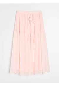 Sinsay - Spódnica midi z efektem stopniowania i ozdobnym paskiem - różowy. Kolor: różowy #1