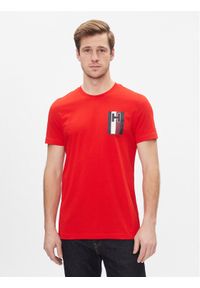 TOMMY HILFIGER - Tommy Hilfiger T-Shirt H Emblem Tee MW0MW33687 Czerwony Slim Fit. Kolor: czerwony. Materiał: bawełna