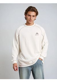 Sinsay - Prążkowana bluza crewneck - kremowy. Kolor: kremowy. Materiał: prążkowany