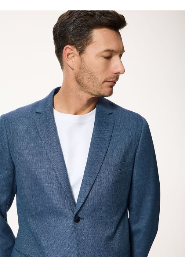Reserved - Marynarka slim fit z wiskozą - niebieski. Kolor: niebieski. Materiał: wiskoza