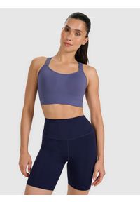 4f - 4F Biustonosz treningowy z wysokim wsparciem - granatowy L. Kolor: niebieski. Materiał: materiał, syntetyk, włókno, elastan, guma. Wzór: ze splotem, gładki. Sport: fitness, bieganie #1